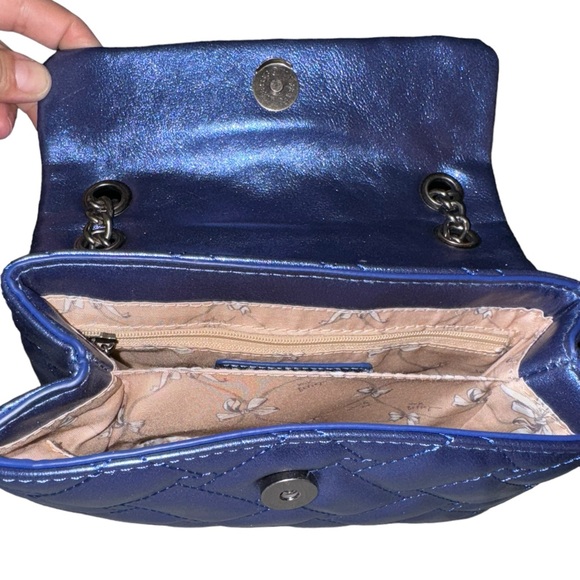 Betsey Johnson NWT Blue Metallic with Gun Metal Straps Shoulder Bag - Picture 6 of 7